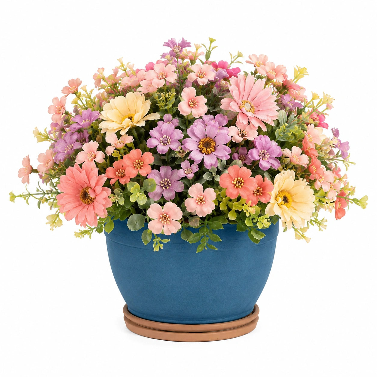 Arrangement de Fleurs Artificielles en Pot Bleu Multicolore 25 cm