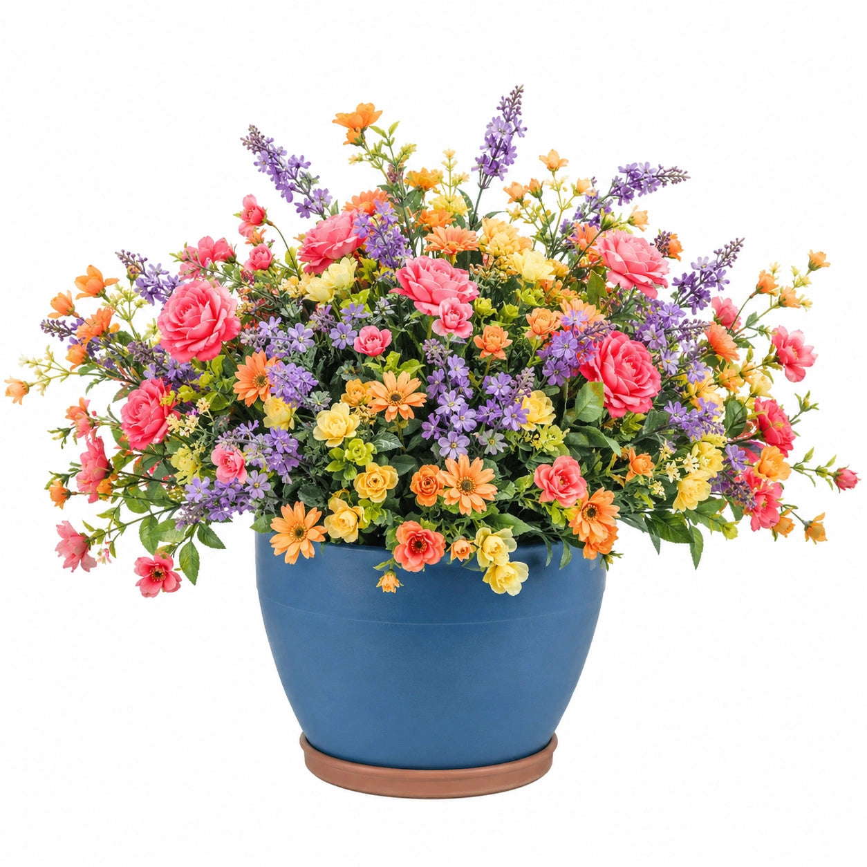 Arrangement de Fleurs Artificielles Multicolores avec Pot Bleu
