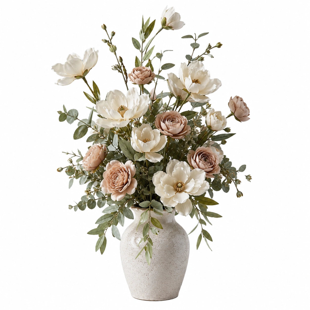 Arrangement floral artificiel élégant blanc et rose avec vase