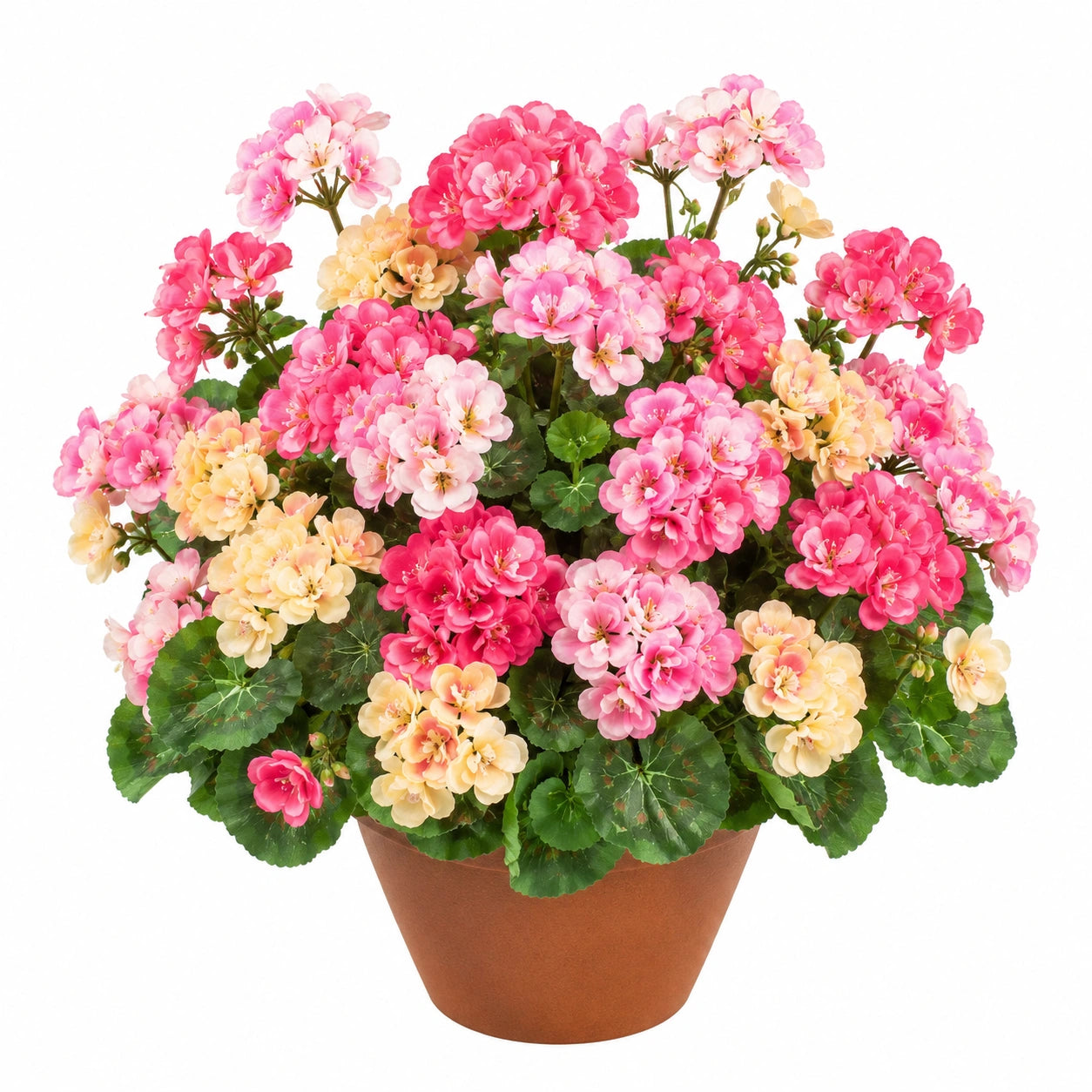 Pot de Géraniums Artificiels Multicolores en Pot - Rose et Jaune