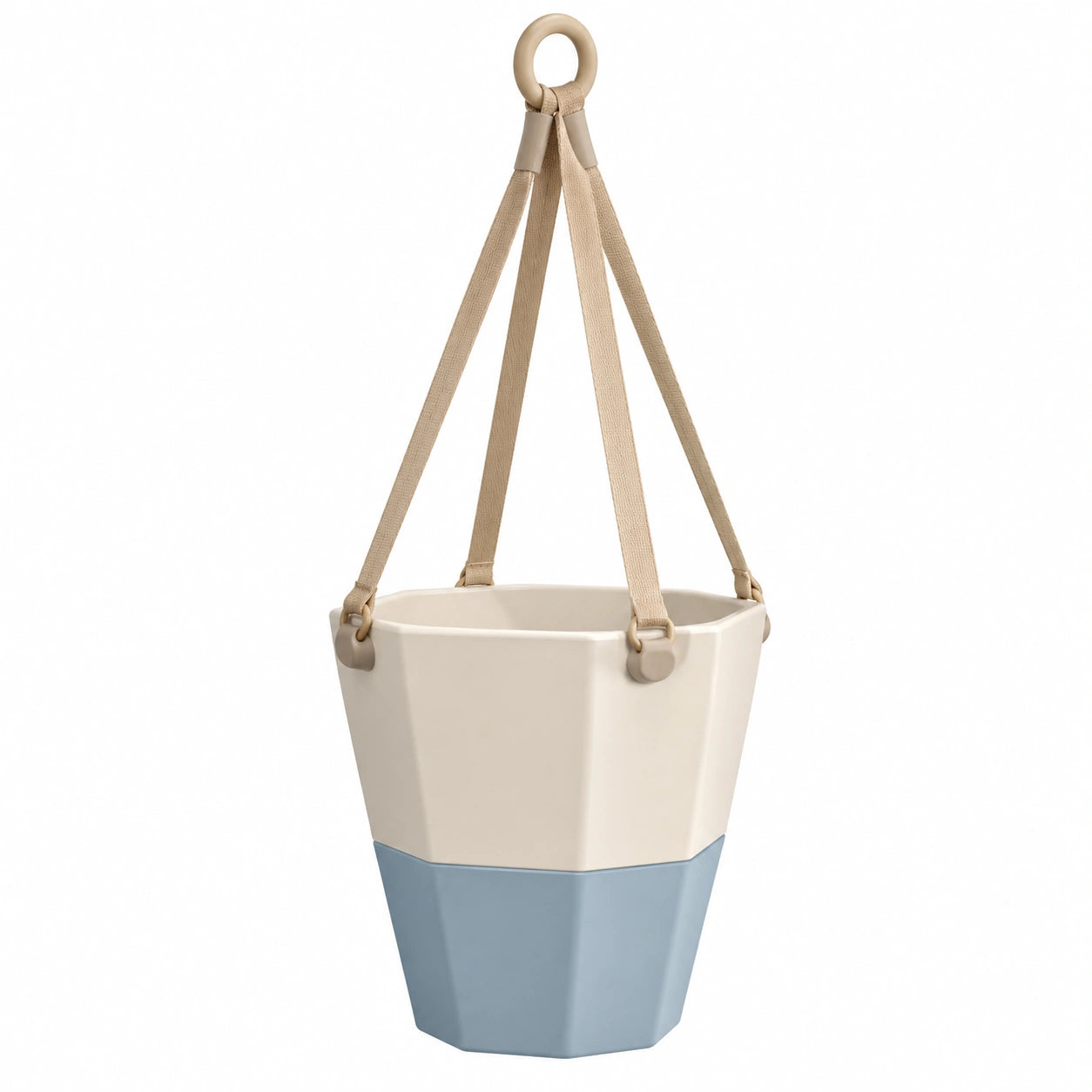 Pot de fleurs suspendu bicolore beige et bleu