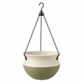 Pot de fleurs suspendu beige et vert avec chaîne métallique