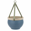 Pot de fleurs suspendu rond bleu et beige avec sangles robustes
