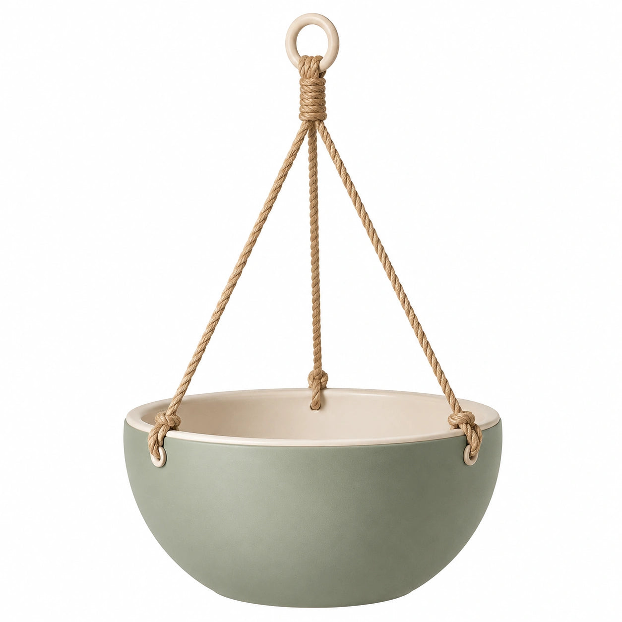 Pot de Fleurs Suspendu Vert et Beige en Céramique