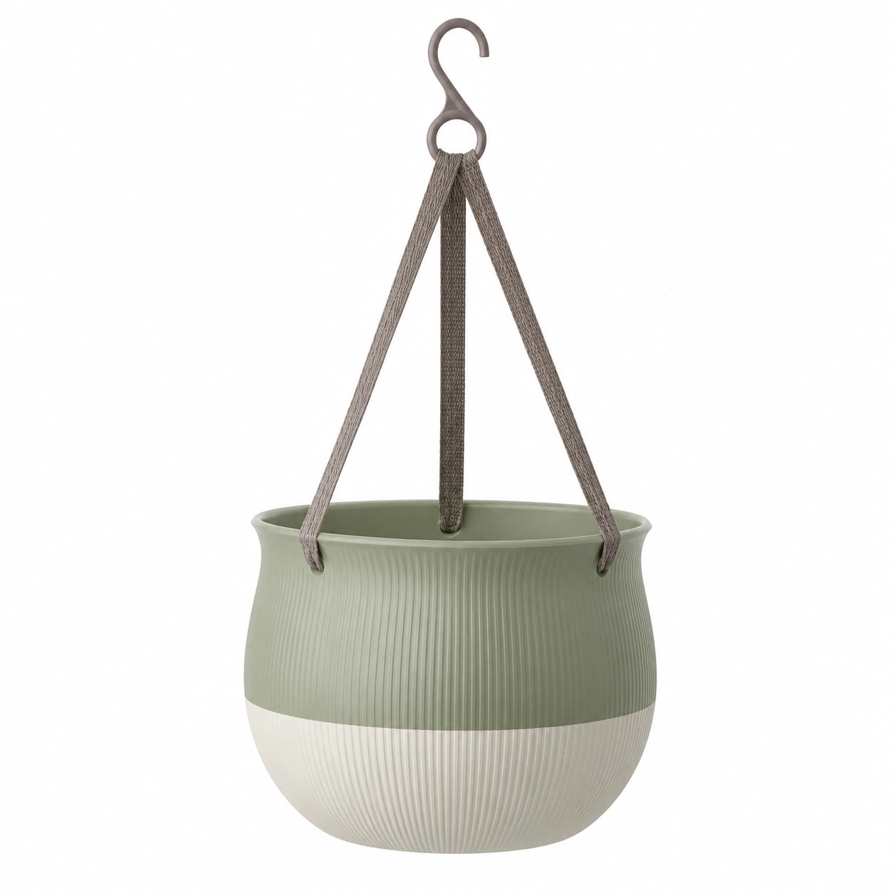 Pot de fleurs suspendu en vert et écru, 20 cm