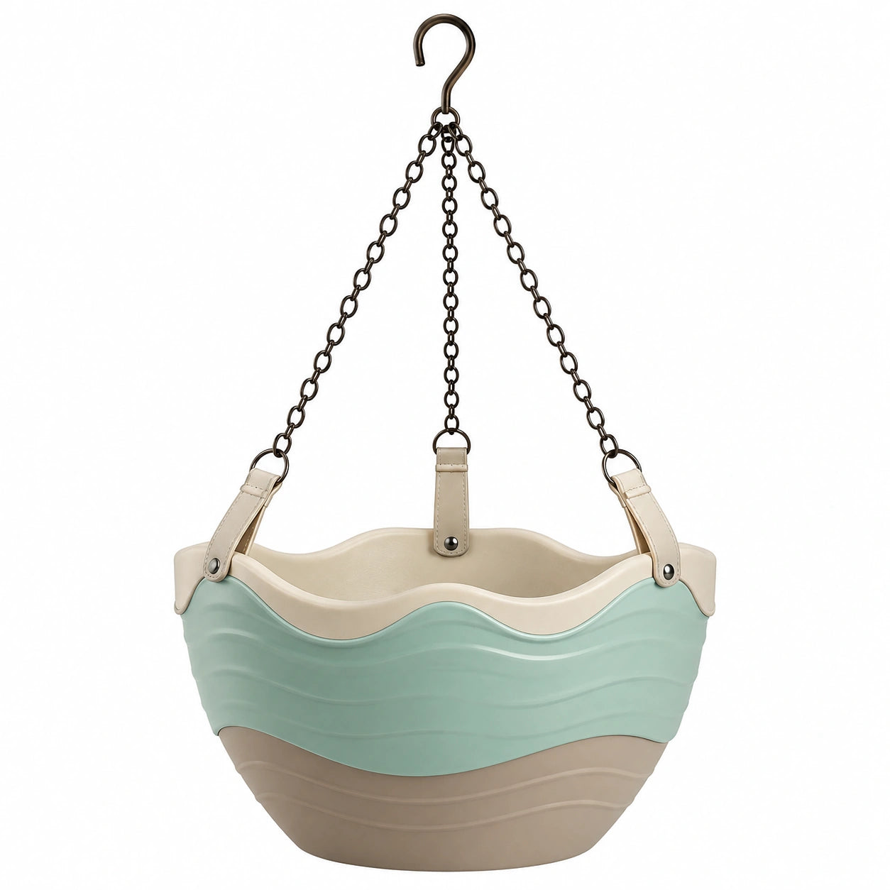 Pot de Fleurs Suspendu en Vagues Beige et Vert pour Intérieur et Extérieur
