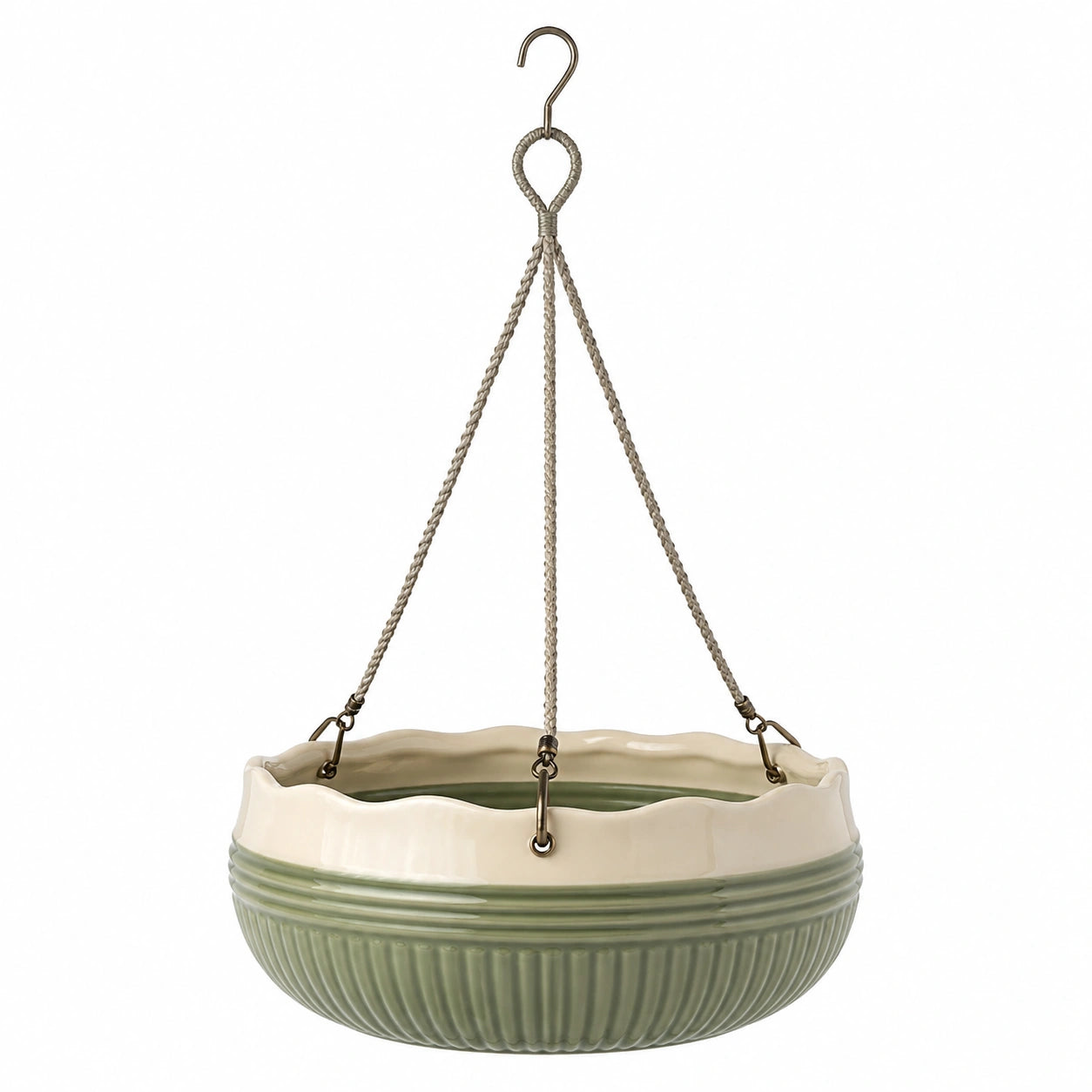 Pot de Fleurs Suspendu Vert et Ivoire