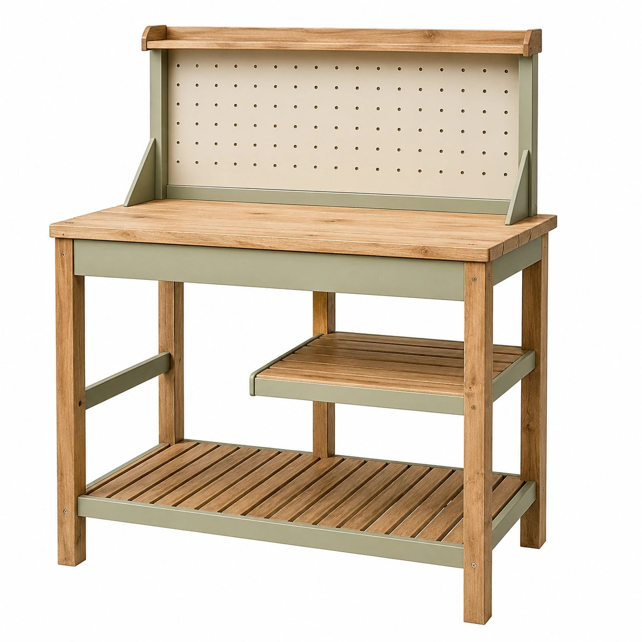 Table de Rempotage avec Étagères et Panneau - Bois/Vert