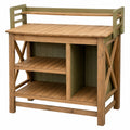 Table de Travail de Jardin en Bois avec Étagères Ouvertes - Bois Naturel/Vert Olive