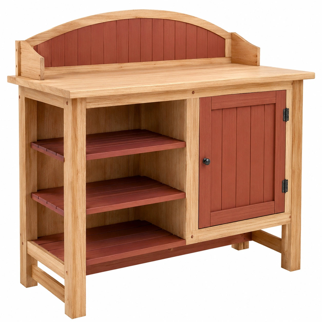 Table de Jardinage en Bois avec Armoire et Étagères Rouges