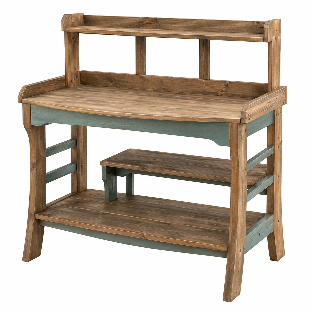 Table de jardinage en bois avec étagères de rangement marron/bleu