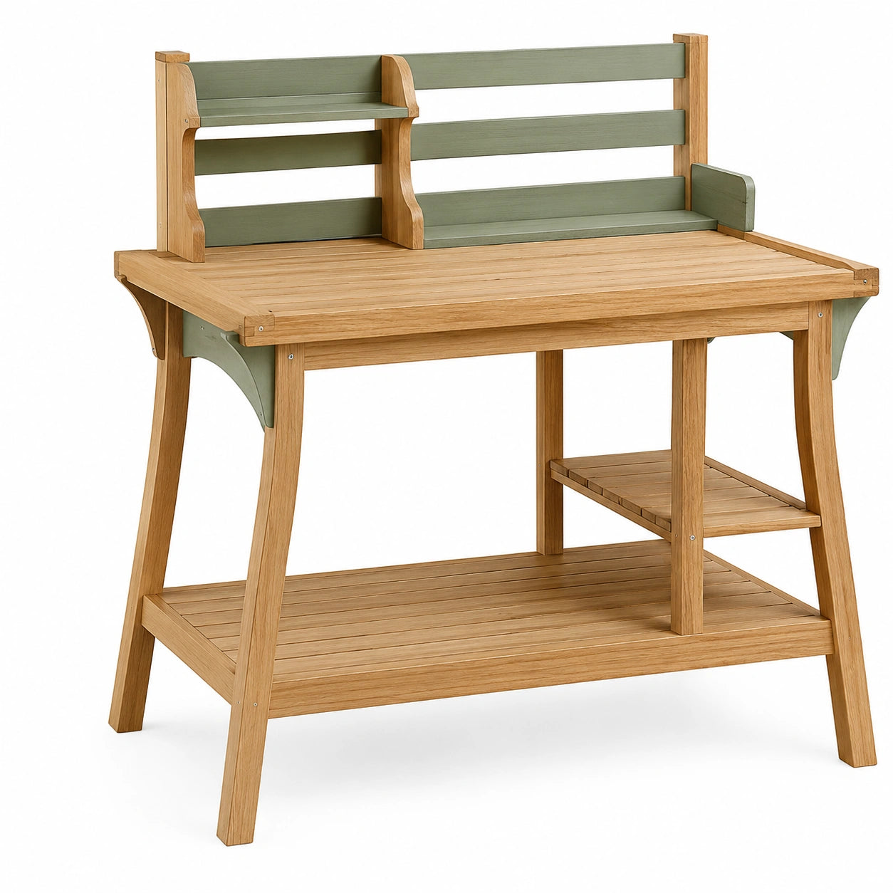 Table de Rempotage en Bois avec Étagères Vertes