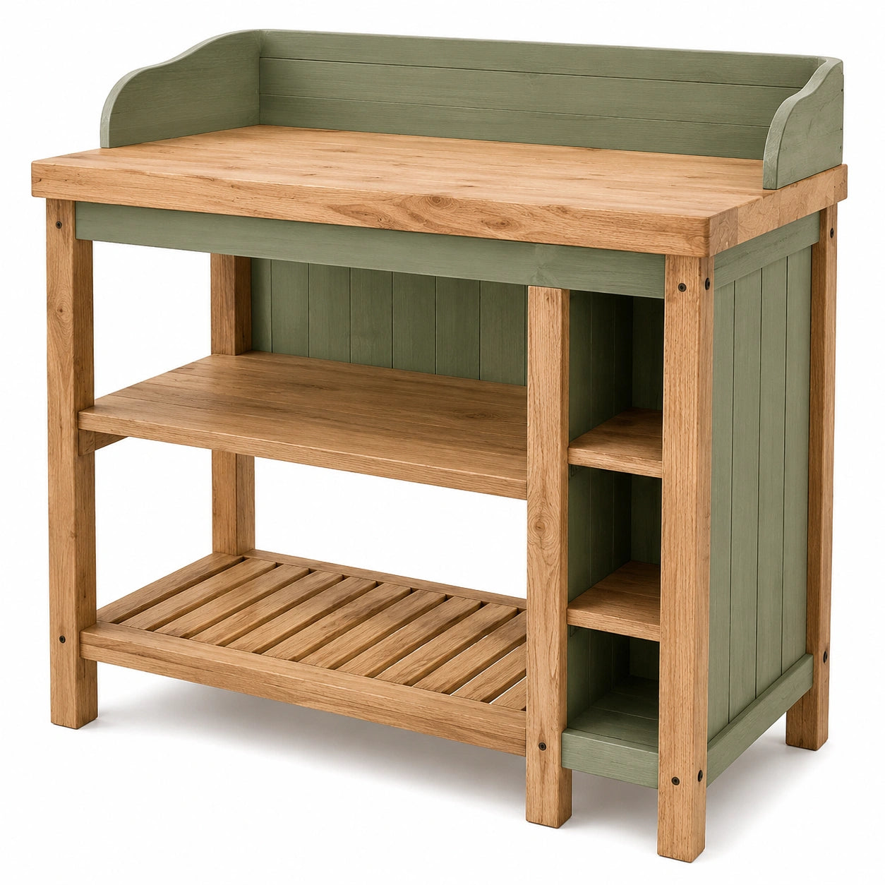 Table de Jardin avec Étagères en Chêne et Vert