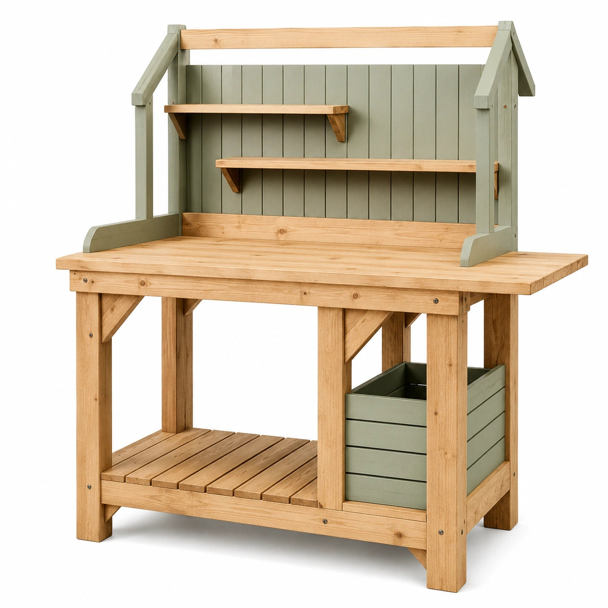 Table de jardinage naturel et vert avec étagères
