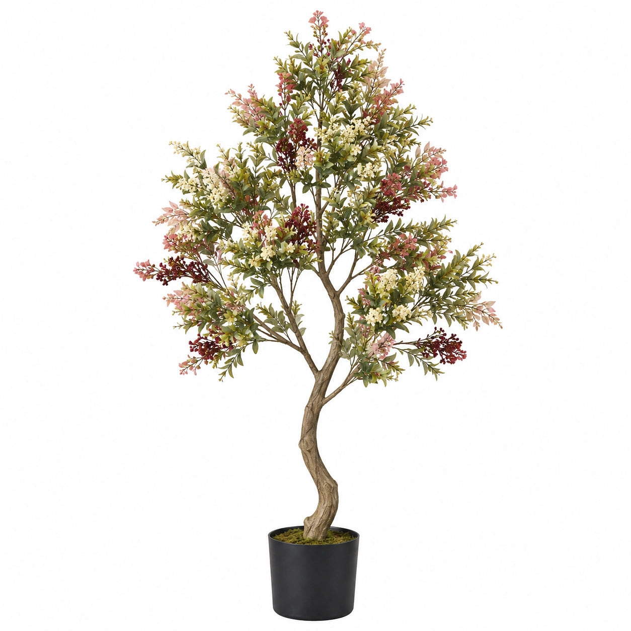 Arbre décoratif artificiel 160 cm rose et vert avec pot