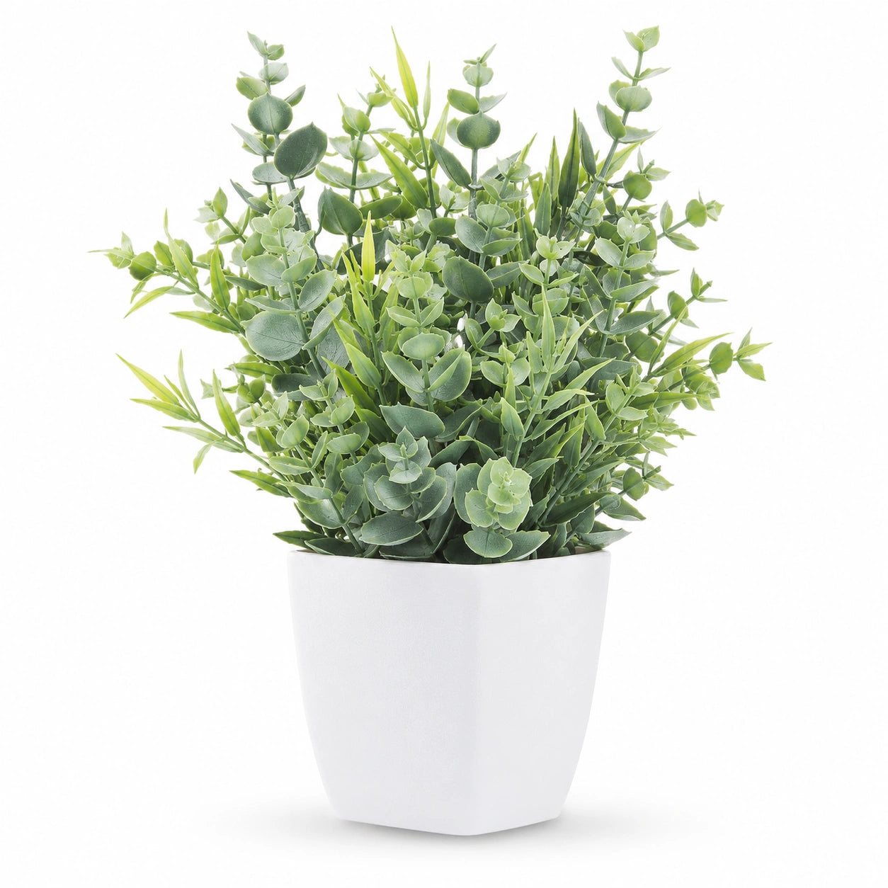 Plante Artificielle Verte en Pot Blanc, Hauteur 25 cm