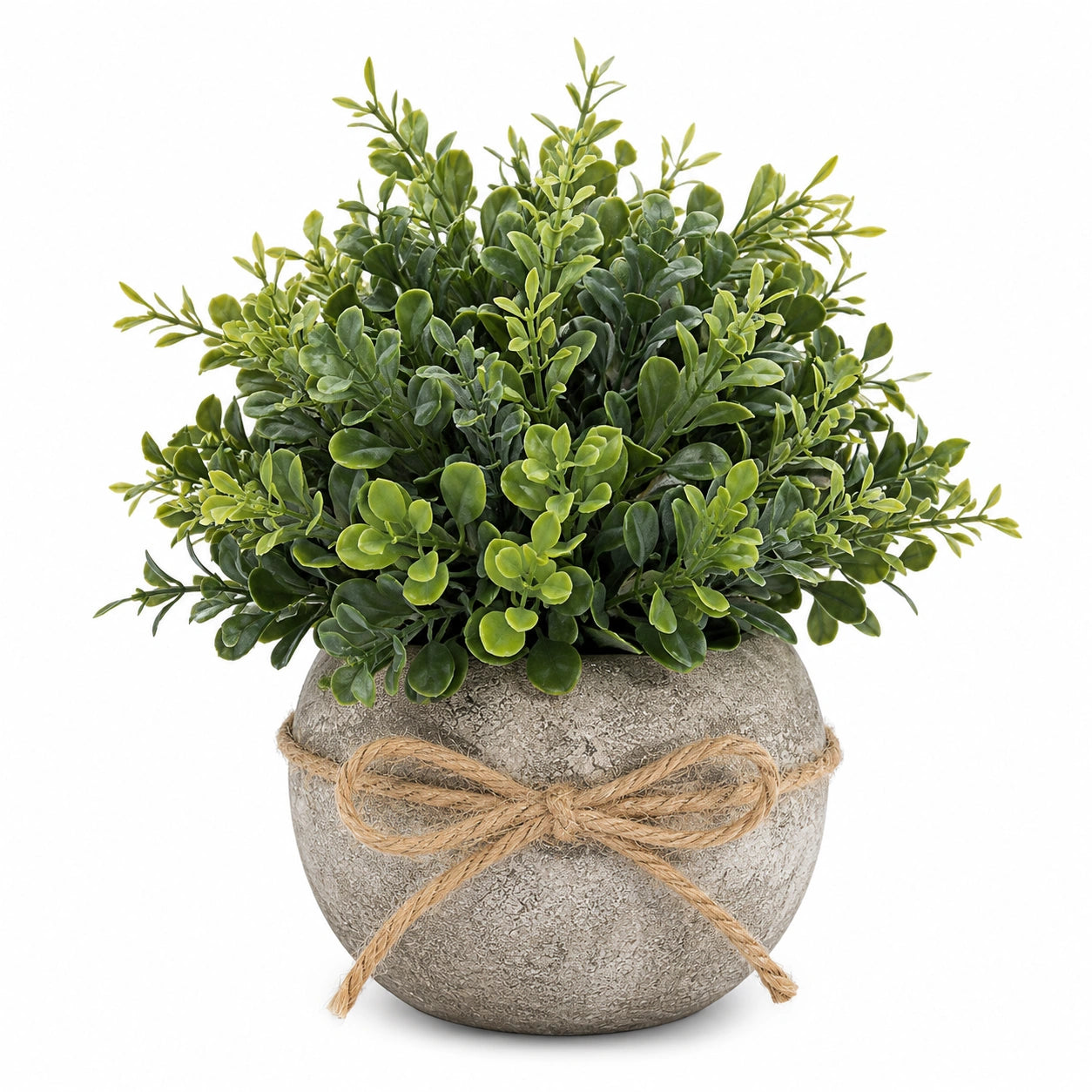 Plante Artificielle de Buis avec Pot en Béton et Corde en Jute - Vert 25 cm