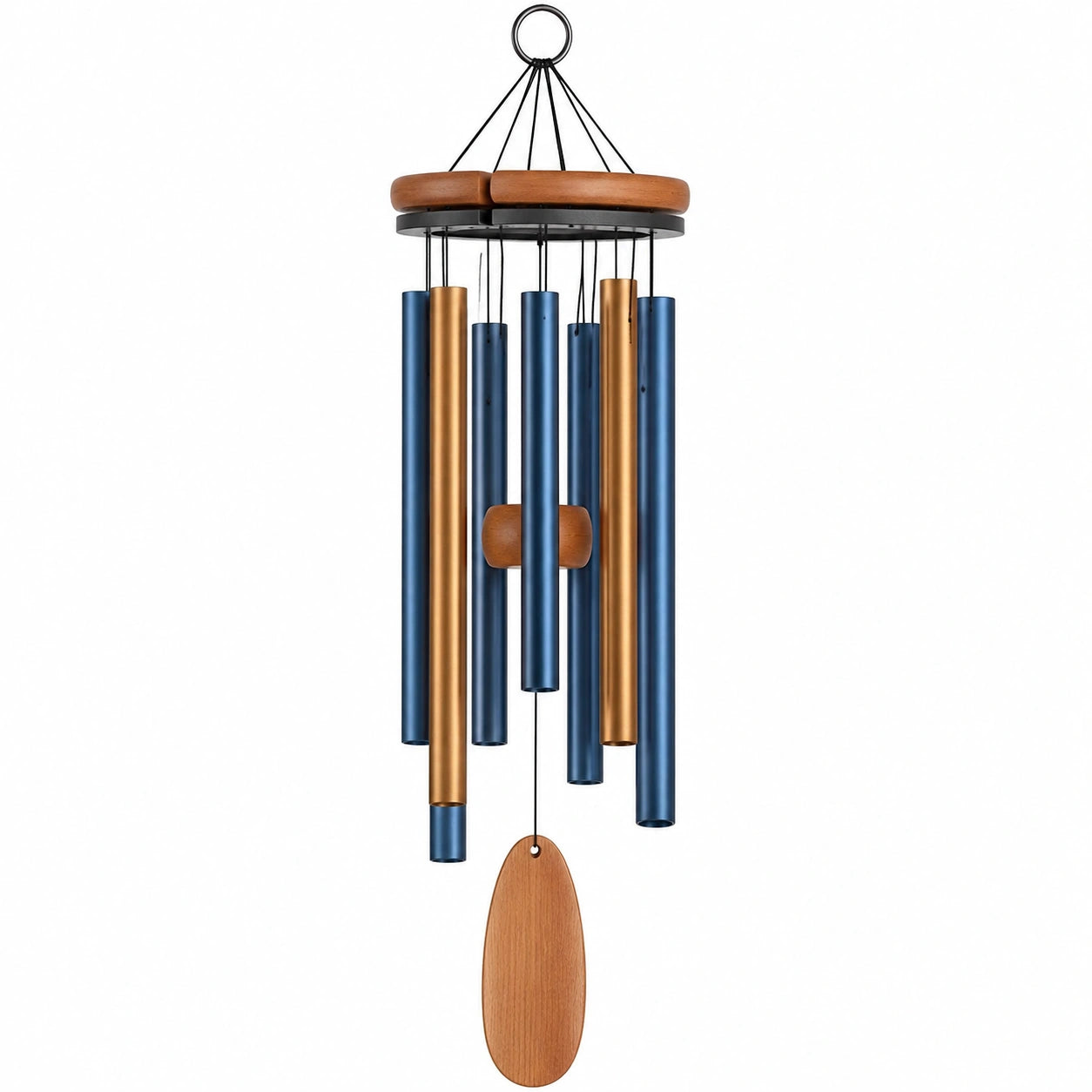 Carillon éolien en métal et bois, bleu et cuivre