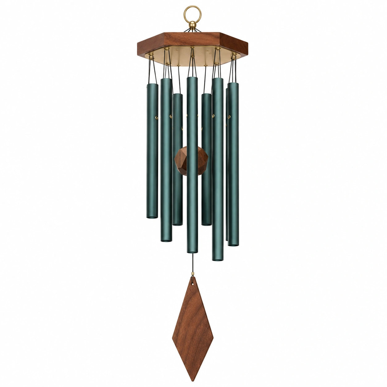 Carillon à Vent Hexagonal 6 Tubes en Vert et Brun 90 cm