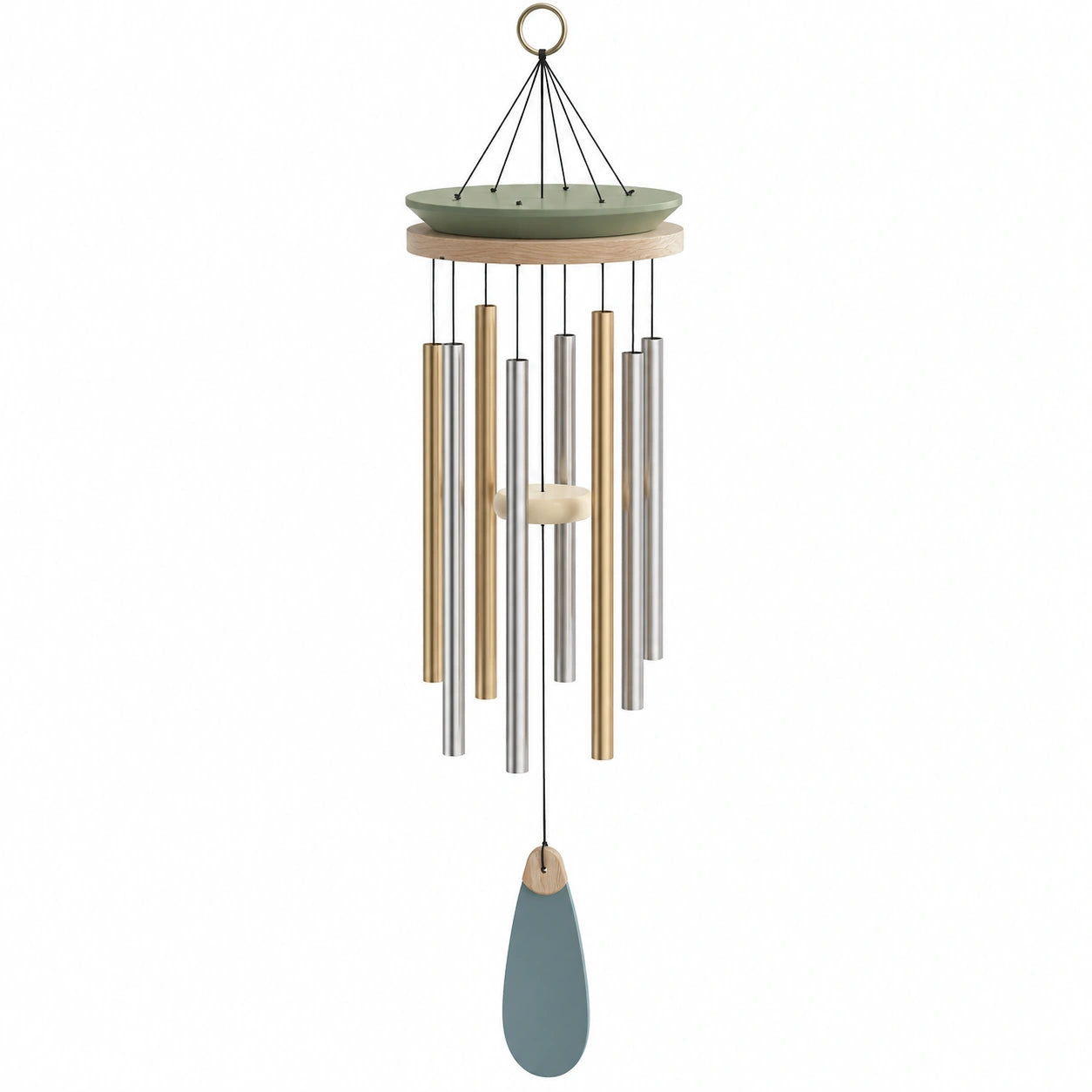 Carillon à Vent en Métal et Bois - Vert et Gris