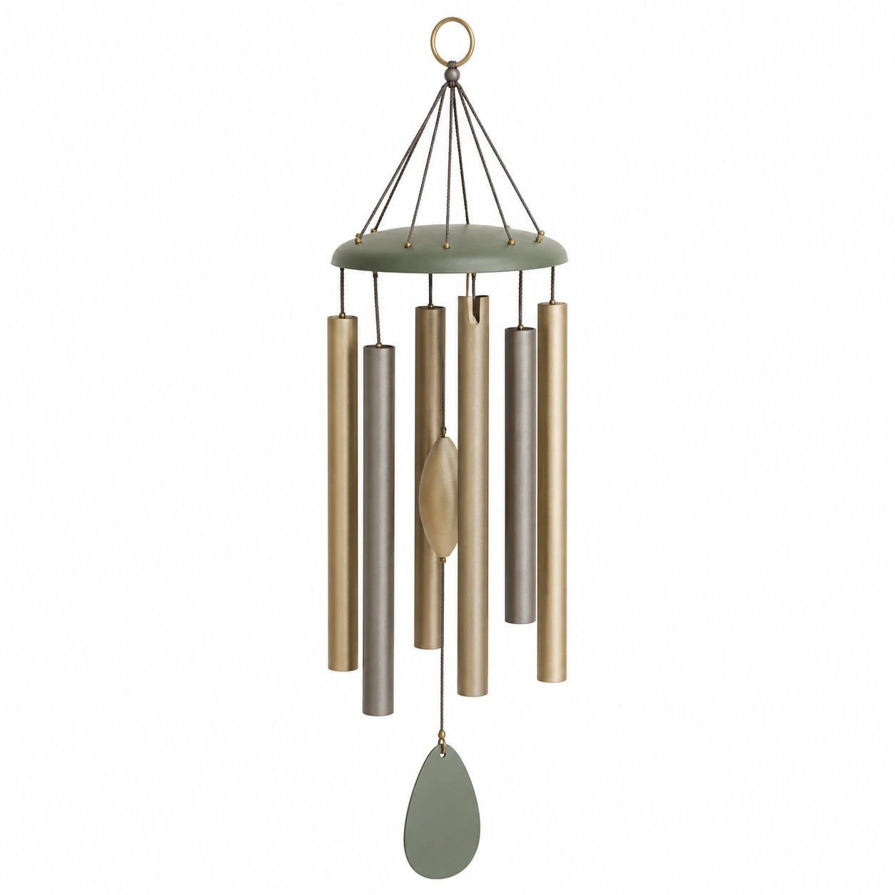 Carillon Éolien Métallique Doré et Vert 75 cm