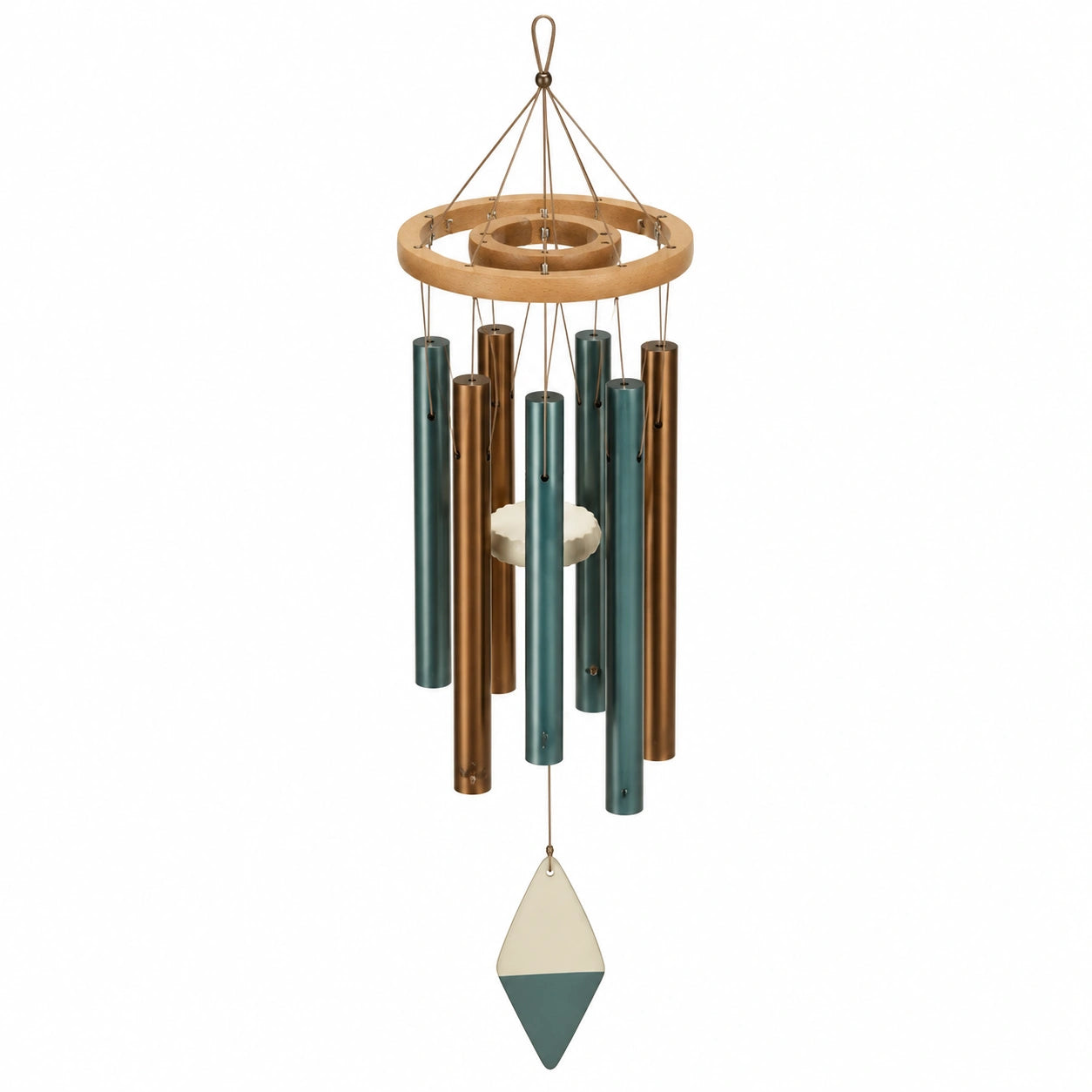 Carillon Éolien Décoratif en Métal et Bois - Bleu et Bronze