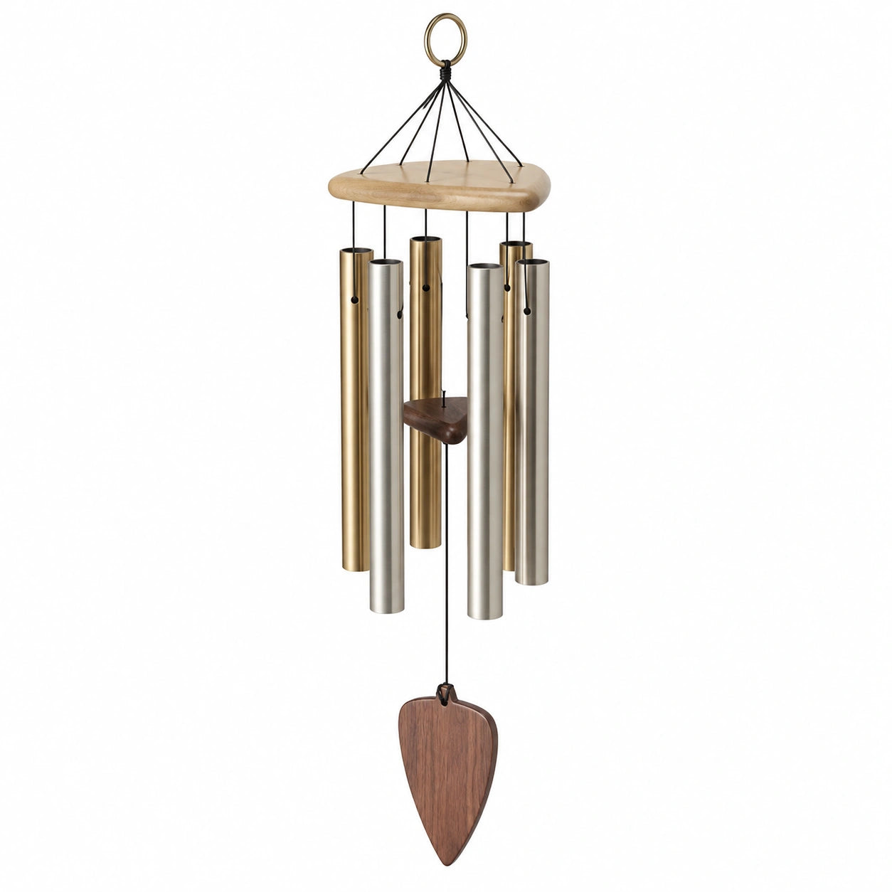 Carillon à vent en métal doré et argenté avec accents de bois