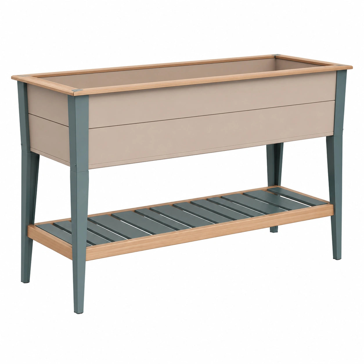 Jardinière surélevée beige et bleu avec étagère inférieure