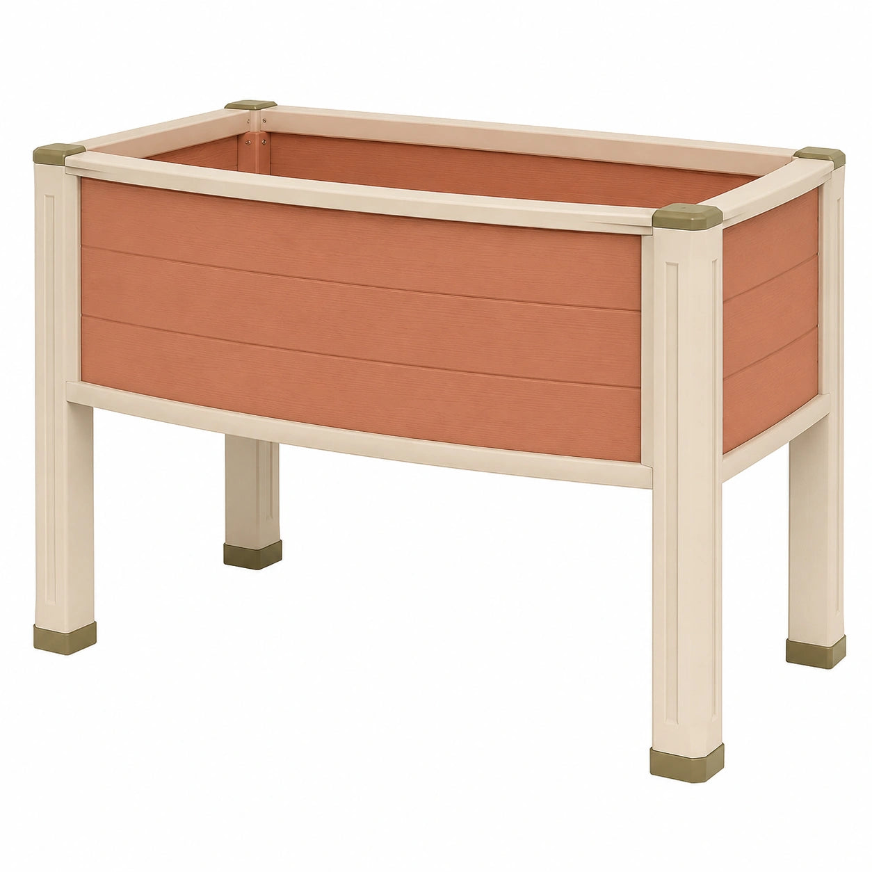 Jardinière surélevée extérieur beige et terracotta avec drainage intégré