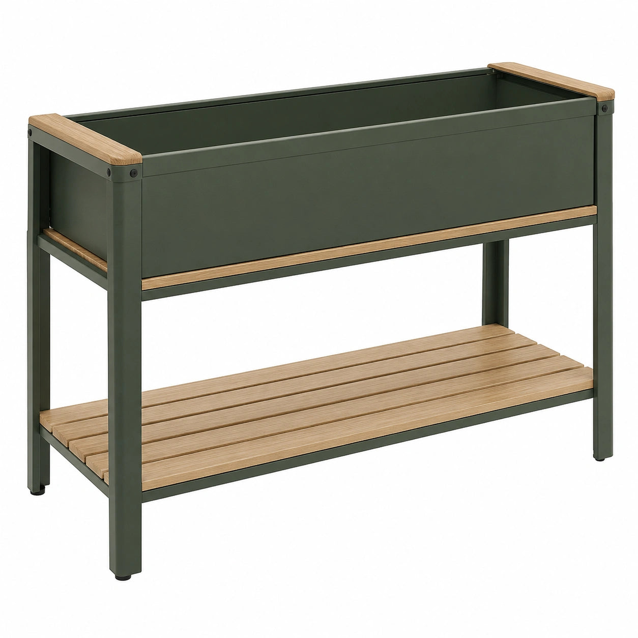 Jardinière surélevée verte avec étagère en bois pour extérieur