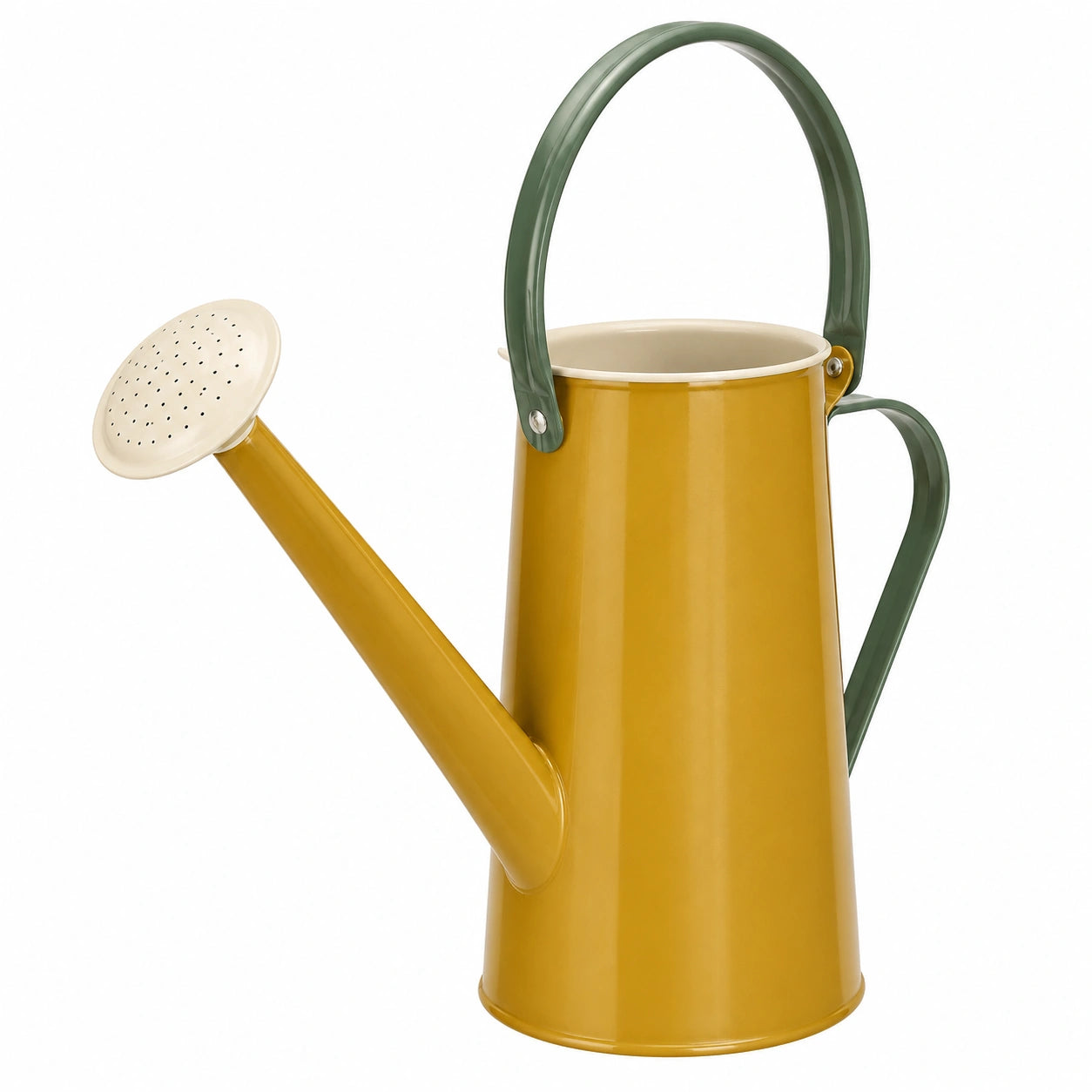 Arrosoir en Métal Couleur Moutarde avec Poignée Verte - 1.5L