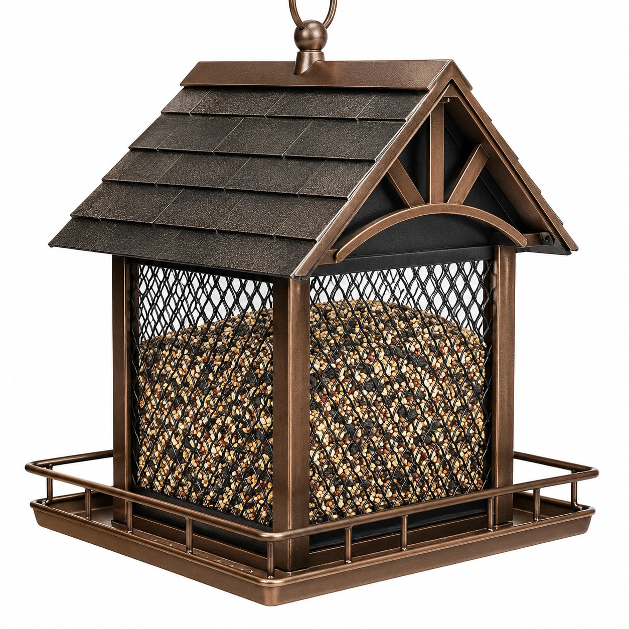 Mangeoire à oiseaux en métal brun pour extérieur
